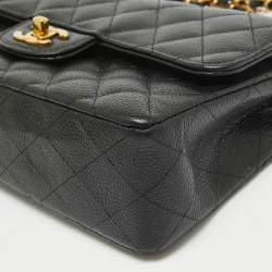 Pre Owned Chanel Black Quilted Caviar Leather Small Classic Double Flap Bag