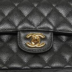 Pre Owned Chanel Black Quilted Caviar Leather Small Classic Double Flap Bag