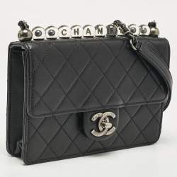 Chanel Black Quilted Leather Chic Pearl Flap Bag