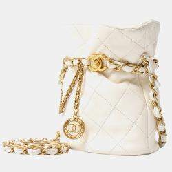 Chanel White Leather Matelasse Chain Shoulder Bag