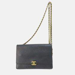Chanel Caviar Skin Coco Mark Long Chain Wallet