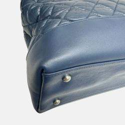 Chanel Navy Leather Matelasse Tote Bag Chain