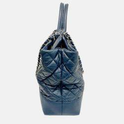 Chanel Navy Leather Matelasse Tote Bag Chain