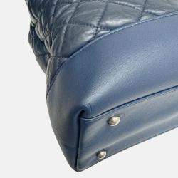 Chanel Navy Leather Matelasse Tote Bag Chain