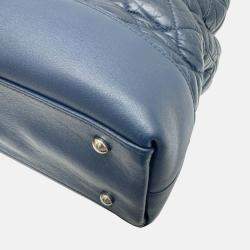 Chanel Navy Leather Matelasse Tote Bag Chain