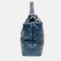 Chanel Navy Leather Matelasse Tote Bag Chain