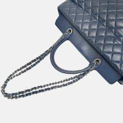 Chanel Navy Leather Matelasse Tote Bag Chain