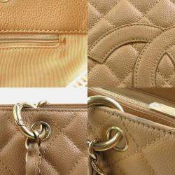 Pre Owned Chanel Beige Gold Caviar Skin Leather GST Shoulder Bag