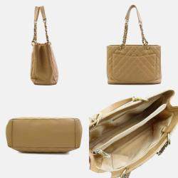Pre Owned Chanel Beige Gold Caviar Skin Leather GST Shoulder Bag