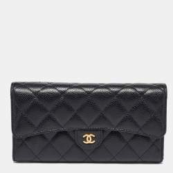 Chanel Black Caviar Quilted Leather Classic Long Flap Wallet