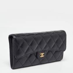 Chanel Black Caviar Quilted Leather Classic Long Flap Wallet