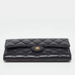 Chanel Black Caviar Quilted Leather Classic Long Flap Wallet