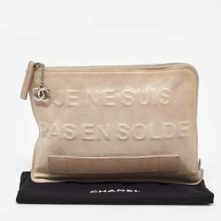Pre Owned Chanel Off White Leather Je Ne Suis Pas En Solde Pouch