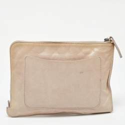 Pre Owned Chanel Off White Leather Je Ne Suis Pas En Solde Pouch