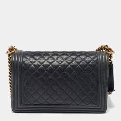 Chanel Navy Blue Quilted Caviar Leather New Medium Boy Flap Bag
