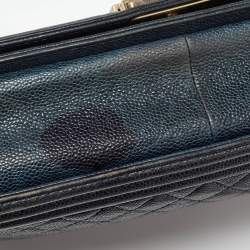 Chanel Navy Blue Quilted Caviar Leather New Medium Boy Flap Bag
