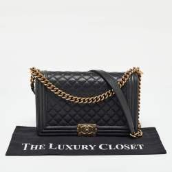 Chanel Navy Blue Quilted Caviar Leather New Medium Boy Flap Bag