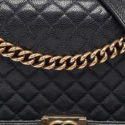 Chanel Navy Blue Quilted Caviar Leather New Medium Boy Flap Bag