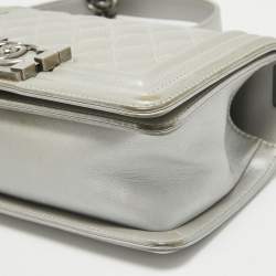 Chanel Grey Quilted Leather Mini Boy Flap Bag