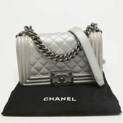 Chanel Grey Quilted Leather Mini Boy Flap Bag