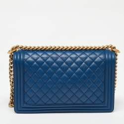 Chanel Blue Quilted Caviar Leather New Medium Boy Flap Bag