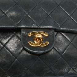 Pre Owned Chanel Black Quilted Leather Vintage Classic Flap Bag
