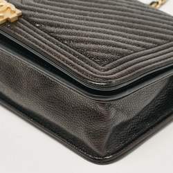 Chanel Black Chevron Caviar Leather Boy Wallet On Chain