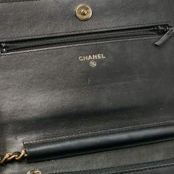 Chanel Black Chevron Caviar Leather Boy Wallet On Chain