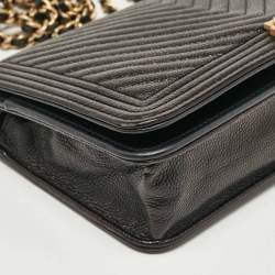 Chanel Black Chevron Caviar Leather Boy Wallet On Chain