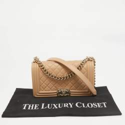 Pre Owned Chanel Beige Quilted Leather Medium Boy Flap Bag