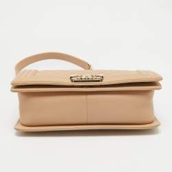Pre Owned Chanel Beige Quilted Leather Medium Boy Flap Bag