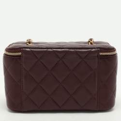 Pre Owned Chanel Burgundy Quilted Leather Vanity Case Bag