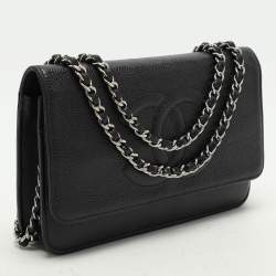 Chanel Black Caviar Leather Wallet On Chain