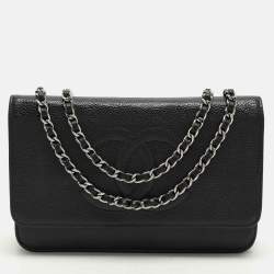 Chanel Black Caviar Leather Wallet On Chain