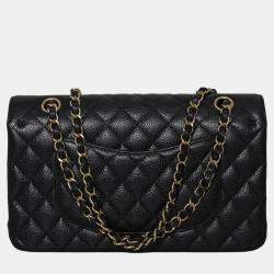 Pre Owned Chanel Black Caviar Leather Medium Classic Double Flap Bag 