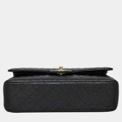 Pre Owned Chanel Black Caviar Leather Medium Classic Double Flap Bag 