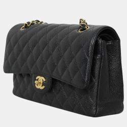 Pre Owned Chanel Black Caviar Leather Medium Classic Double Flap Bag 