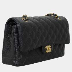 Pre Owned Chanel Black Caviar Leather Medium Classic Double Flap Bag 