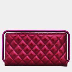 Pre Owned Chanel Hot Pink Patent Leather 14SS Quilted Patent Metal Handle Clutch 