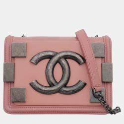 Pre Owned Chanel Pink Leather, Resin Boy Brick Flap Bag 
