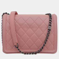Pre Owned Chanel Pink Leather, Resin Boy Brick Flap Bag 