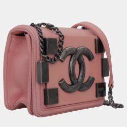 Pre Owned Chanel Pink Leather, Resin Boy Brick Flap Bag 