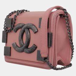 Pre Owned Chanel Pink Leather, Resin Boy Brick Flap Bag 