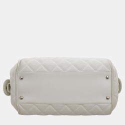 Pre Owned Chanel White Caviar Leather Timeless Bowler Shoulder Bag