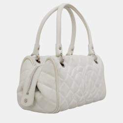 Pre Owned Chanel White Caviar Leather Timeless Bowler Shoulder Bag