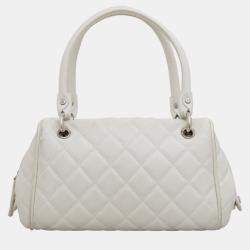 Pre Owned Chanel White Caviar Leather Timeless Bowler Shoulder Bag