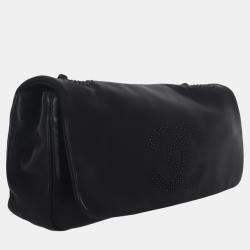 Pre Owned Chanel Black Lambskin Studded CC East West Shoulder Bag