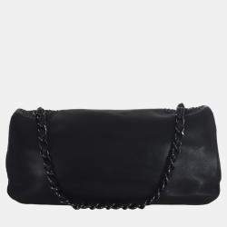 Pre Owned Chanel Black Lambskin Studded CC East West Shoulder Bag
