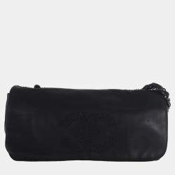 Pre Owned Chanel Black Lambskin Studded CC East West Shoulder Bag