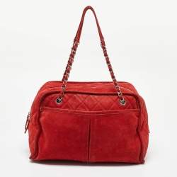 Pre Owned Chanel Red Nubuck Leather Ultra Soft Natural Beauty Bag